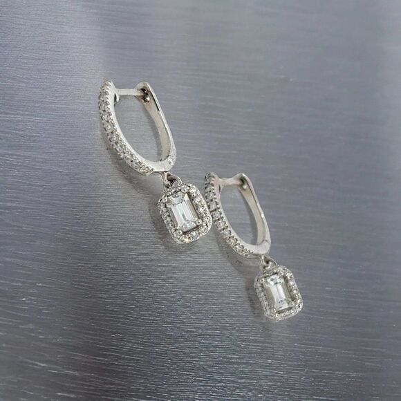 Natural Sapphire Diamond Dangle Earrings 14k WG 1.16 TCW Certified 211177 - Picture 8 of 16